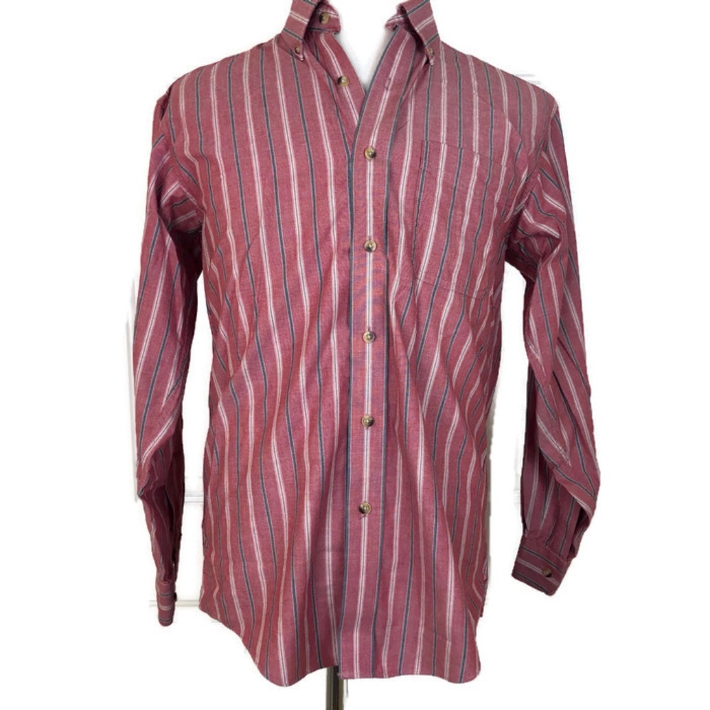 L.L.Bean Men's Red Blue Striped Long Sleeve Shirt